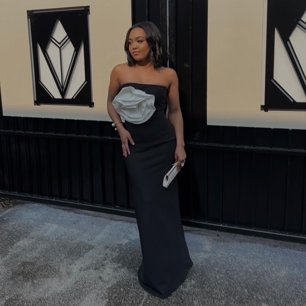 Black and white evening dress